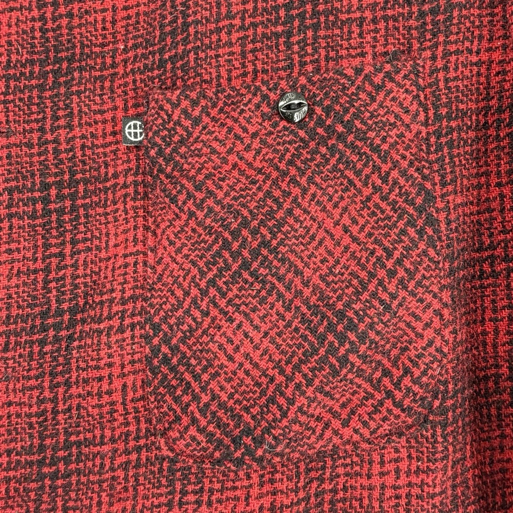HUF Wool Blend Flannel Jacket Shirt Mens Medium Red Black Quilted Lined Shacket - Picture 8 of 11